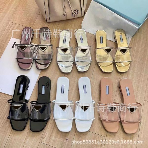 shoes sandals high version p family slippers women's triangle logo transparent glass film open toe a simple cool appearance in summer, Black
shoes sandals high version p family slippers women's triangle logo transparent glass film open toe a simple cool appearance in summer, Black