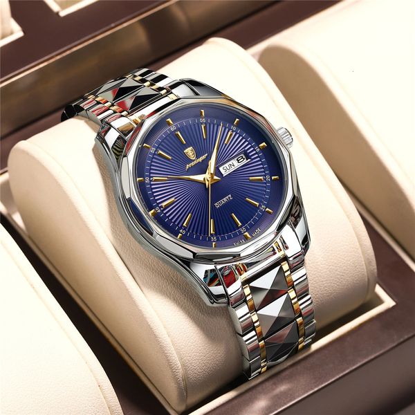 wristwatches poedagar men watch luxury business quartz watches stainless steel waterproof luminous date week wristwatch 230825, Slivery;brown