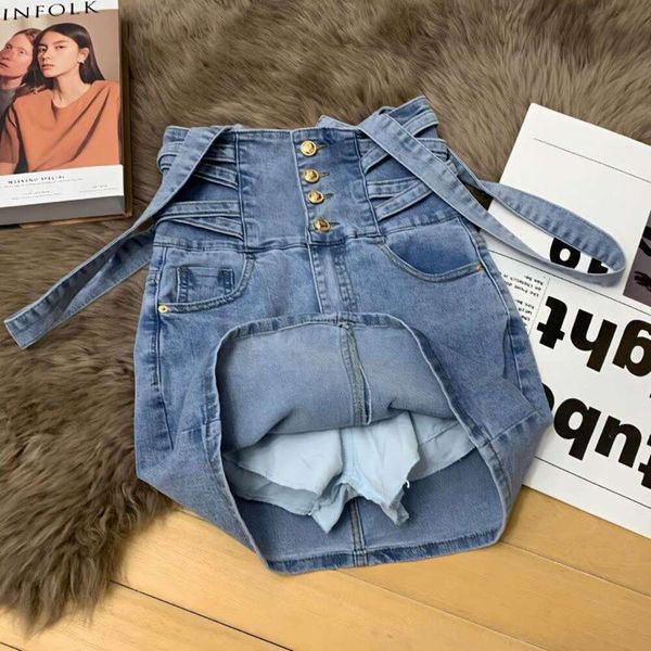 large size high waist denim strap short skirt womens summer fashion age reducing all matching a line bag hip, Black
large size high waist denim strap short skirt womens summer fashion age reducing all matching a line bag hip, Black