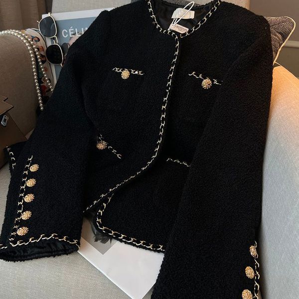 women's jackets fall black vintage design round neck fleece jacket women elegant luxury chaquetas mujer long sleeve button short coat 2, Black;brown
women's jackets fall black vintage design round neck fleece jacket women elegant luxury chaquetas mujer long sleeve button short coat 2, Black;brown