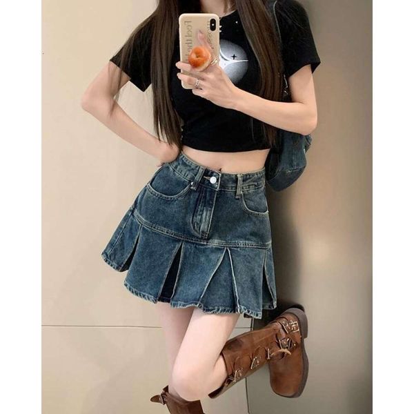 high waisted pleated denim skirt for women korean fashion slim retro babes washed, Black
high waisted pleated denim skirt for women korean fashion slim retro babes washed, Black