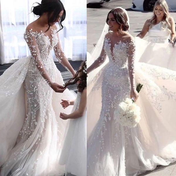 arabic sheer neck long sleeves mermaid wedding dress appliques lace stunning aso ebi bridal gowns, White
arabic sheer neck long sleeves mermaid wedding dress appliques lace stunning aso ebi bridal gowns, White