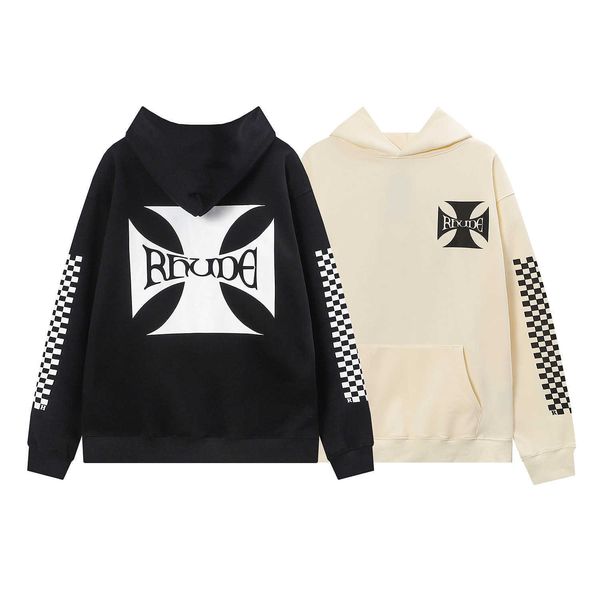 american high street fashion brand rhude chessboard print men's and women's loose casual hooded sweater, Black
american high street fashion brand rhude chessboard print men's and women's loose casual hooded sweater, Black