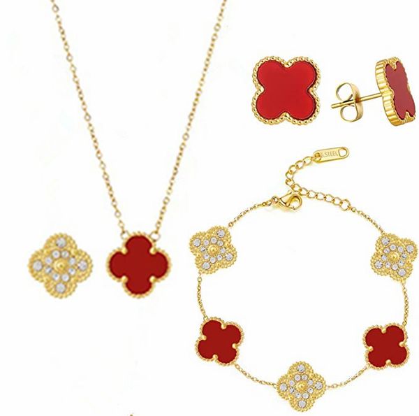 new diamond-encrusted four-leaf clover necklace bracelet earrings set titanium steel 18k colorful bracelet (3-piece set), Black
new diamond-encrusted four-leaf clover necklace bracelet earrings set titanium steel 18k colorful bracelet (3-piece set), Black