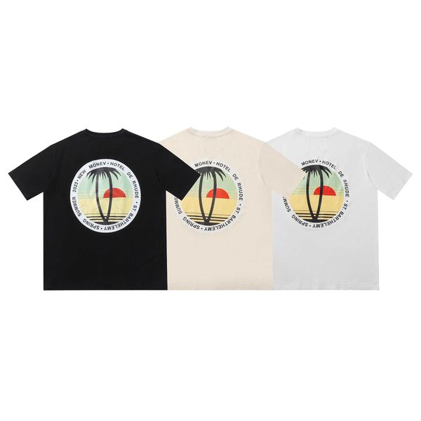 high version 2023 summer new rhude sunset coconut print men's loose short sleeve t-shirt, White;black
high version 2023 summer new rhude sunset coconut print men's loose short sleeve t-shirt, White;black