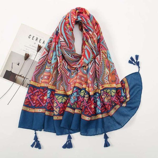 national style printed tassels cotton scarf shawl bohemia travel matching shoot woman, Blue;gray
national style printed tassels cotton scarf shawl bohemia travel matching shoot woman, Blue;gray