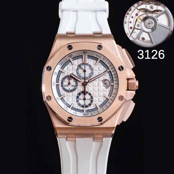 mens luxury eta rose gold watch 3126 movement 44mm 26400 904l stainless steel white dial 5 bar waterproof automatic chronograph watches all, Slivery;brown
mens luxury eta rose gold watch 3126 movement 44mm 26400 904l stainless steel white dial 5 bar waterproof automatic chronograph watches all, Slivery;brown