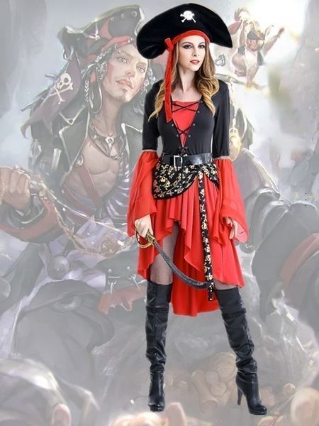 trendy plus size pirate costume perfect for halloween themed parties or cosplay games, Black;red
trendy plus size pirate costume perfect for halloween themed parties or cosplay games, Black;red
