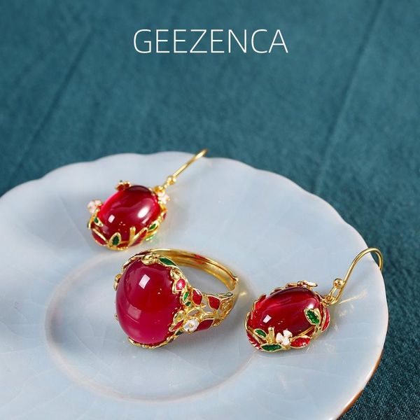 necklace geezenca s sier gold plated enamel red corundum jewelry sets earrings ring for women vintage trendy cloisonne fine jewelry, Silver
necklace geezenca s sier gold plated enamel red corundum jewelry sets earrings ring for women vintage trendy cloisonne fine jewelry, Silver
