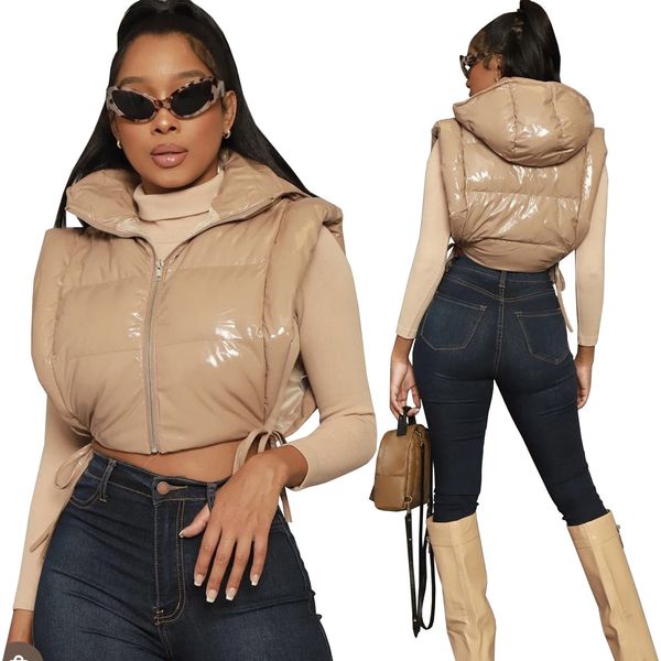 women s vests leosd side slit hooded puff jacket women bandage zipper up crop winter autumn casual solid clothes streetwear 230826, Black;white
women s vests leosd side slit hooded puff jacket women bandage zipper up crop winter autumn casual solid clothes streetwear 230826, Black;white