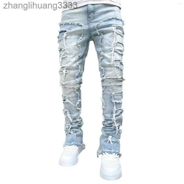 men's jeans regular fit stacked patch distressed destroyed straight denim pants streetwear clothes casual jean, Blue
men's jeans regular fit stacked patch distressed destroyed straight denim pants streetwear clothes casual jean, Blue