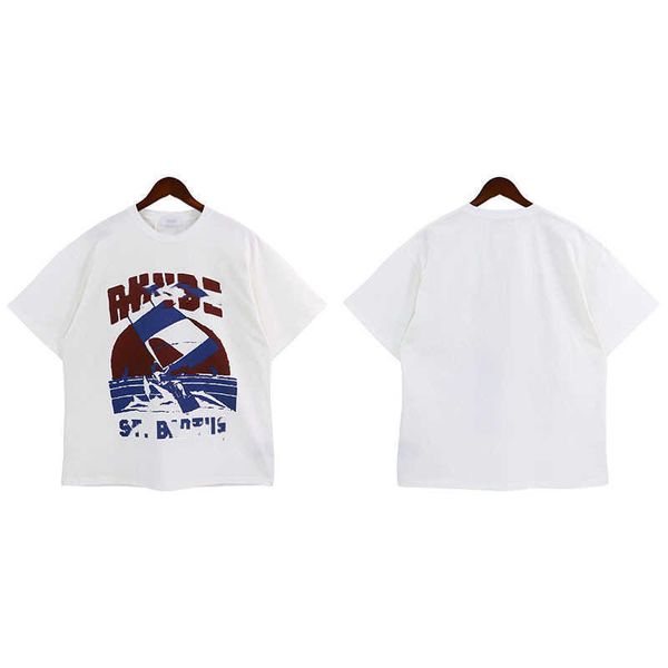 rhude23 spring and summer new american style wind sunset sea sail letter printing men and women's casual short-sleeved t-shirt, White;black
rhude23 spring and summer new american style wind sunset sea sail letter printing men and women's casual short-sleeved t-shirt, White;black