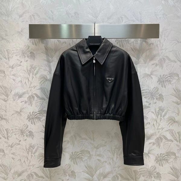womens leather jacket denim triangle logo short coats double autumn spring style slim for lady genuine leather jacket designer coat, Black;brown
womens leather jacket denim triangle logo short coats double autumn spring style slim for lady genuine leather jacket designer coat, Black;brown