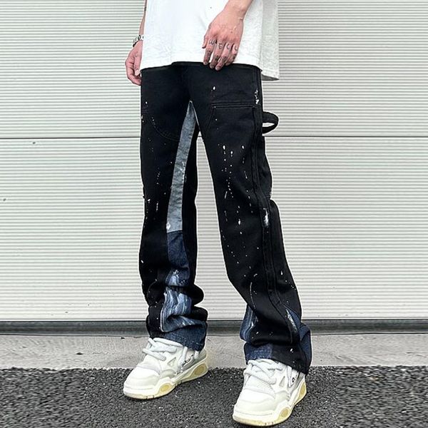 women s jeans color match spliced speckled ink vibe style micro flare pants for men y2k cleanfit casual washed baggy denim trousers 230826, Blue
women s jeans color match spliced speckled ink vibe style micro flare pants for men y2k cleanfit casual washed baggy denim trousers 230826, Blue
