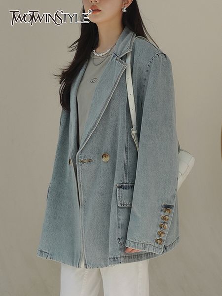 women blends twotwinstyle denim vintage blazers for women notched collar long sleeve patchwork single breasted temperament blazer female 202, Black
women blends twotwinstyle denim vintage blazers for women notched collar long sleeve patchwork single breasted temperament blazer female 202, Black