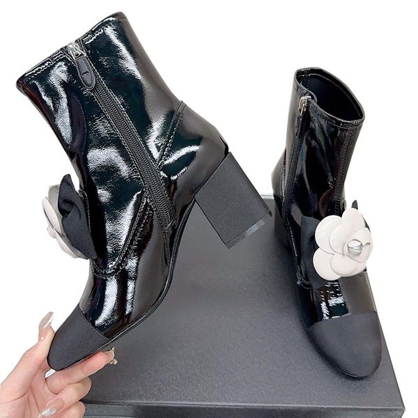 23ss f/w womens ankle boots knee boot designer camellia chunky heels 6cm quilted texture patent leather silk with zippers knight rainboots w, Black
23ss f/w womens ankle boots knee boot designer camellia chunky heels 6cm quilted texture patent leather silk with zippers knight rainboots w, Black