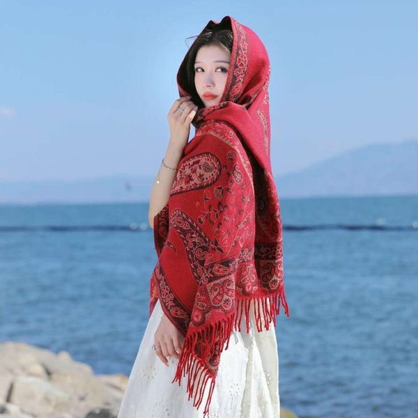 red ethnic style cashew scarf female korean winter thick shawl travel all matched air conditioner blanket cloak, Blue;gray
red ethnic style cashew scarf female korean winter thick shawl travel all matched air conditioner blanket cloak, Blue;gray