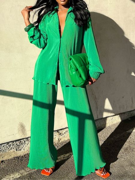 women s two piece pants qfaf fashion pleated set long sleeve oversized shirt and wide leg 2023 elegant tracksuit 2 outfits 230826, White
women s two piece pants qfaf fashion pleated set long sleeve oversized shirt and wide leg 2023 elegant tracksuit 2 outfits 230826, White