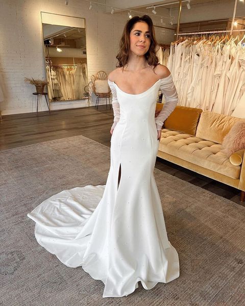 new beads pearl mermaid wedding dress 2023 soft satin beach bridal gowns off the shoulder v-neck women side split wedding party gown vestido, White
new beads pearl mermaid wedding dress 2023 soft satin beach bridal gowns off the shoulder v-neck women side split wedding party gown vestido, White