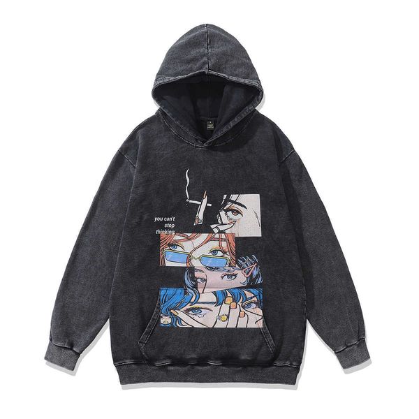 american style washed and vintage trendy couple hoodie street rhude hoodie oversiz shoulder drop, Black
american style washed and vintage trendy couple hoodie street rhude hoodie oversiz shoulder drop, Black