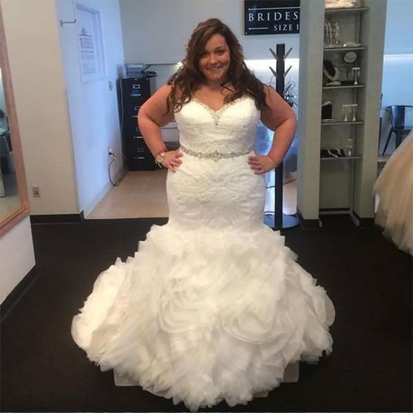 plus size mermaid wedding dresses sweetheart neckline lace bodice ruffles organza skirt beaded bridal plus size dresses, White
plus size mermaid wedding dresses sweetheart neckline lace bodice ruffles organza skirt beaded bridal plus size dresses, White