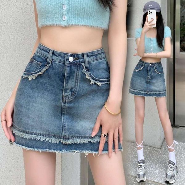 high waist rejuvenated cowboy skirt womens short summer design sense anti revealing a line, Black
high waist rejuvenated cowboy skirt womens short summer design sense anti revealing a line, Black