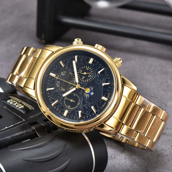 2023 men's quartz watch business fashion watch phl sun moon watch luxury design all steel solid strap watch luxury aa2, Slivery;golden
2023 men's quartz watch business fashion watch phl sun moon watch luxury design all steel solid strap watch luxury aa2, Slivery;golden