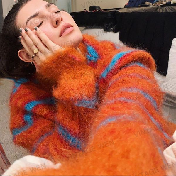 women s knits tees retro orange mink like striped street knitted cardigan sweater coat all matching loose fashion contrasting color 230826, White
women s knits tees retro orange mink like striped street knitted cardigan sweater coat all matching loose fashion contrasting color 230826, White