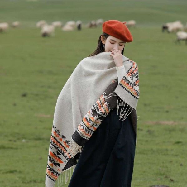 vintage ethnic yunnan travel split scarf big shawl autumn and winter desert cloak geometric tassel, Blue;gray
vintage ethnic yunnan travel split scarf big shawl autumn and winter desert cloak geometric tassel, Blue;gray