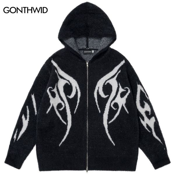 women's sweaters cardigan sweater coat streetwear hip hop knitted pattern double zipper hooded 2023 harajuku fashion loose jumper coats, White;black
women's sweaters cardigan sweater coat streetwear hip hop knitted pattern double zipper hooded 2023 harajuku fashion loose jumper coats, White;black