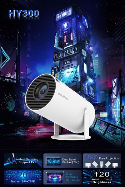 

HY300 Projectors Home Theater 4K HD Android 11 Dual WIFI 6.0 120 ANSI BT5.0 1080P 1280*720P Cinema Outdoor Portable Projector