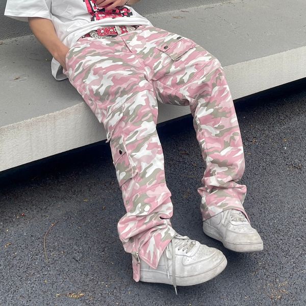 men s pants harajuku camou wide cargo hiphop zipper multi pocket pink camouflage micro flared for men slim women clothing 230826, Black
men s pants harajuku camou wide cargo hiphop zipper multi pocket pink camouflage micro flared for men slim women clothing 230826, Black