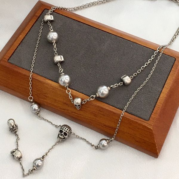 new designed skull rivet ear hoops earring women pearl pendants necklace punk hip hop ladies designer jewelry n01014, Silver
new designed skull rivet ear hoops earring women pearl pendants necklace punk hip hop ladies designer jewelry n01014, Silver