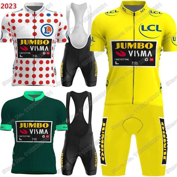 Image of Cycling Jersey Sets Jumbo VIsma Team Cycling Jersey France TDF Leader Set Yellow Green White Red Polka dot Cycling Clothing Men Bike Shirt Suit 230826