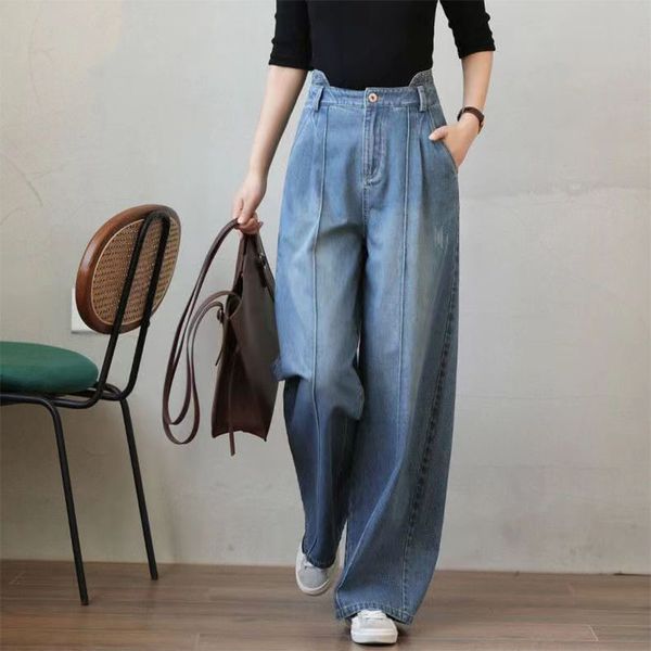 women's jeans 2023 autumn light blue retro high waist casual hanging wide leg pant loose 230826
women's jeans 2023 autumn light blue retro high waist casual hanging wide leg pant loose 230826