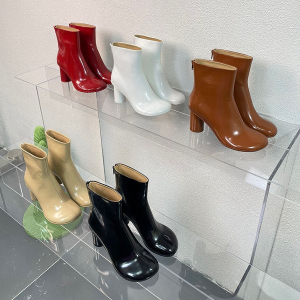 patent leather ankle boot chunky heels round toe cap a back zip fashion booties anti slip teeth sole women's luxury designer dress part, Black
patent leather ankle boot chunky heels round toe cap a back zip fashion booties anti slip teeth sole women's luxury designer dress part, Black