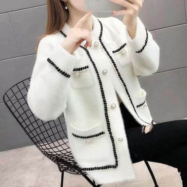 spring and autumn mink sweater womens cardigan thickened loose lazy style like clothes coat, White;black
spring and autumn mink sweater womens cardigan thickened loose lazy style like clothes coat, White;black