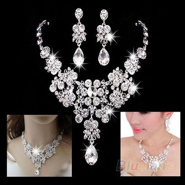women fashion crystal wedding earrings jewelry adjustable pendant necklace bridal jewelry sets accessories, White
women fashion crystal wedding earrings jewelry adjustable pendant necklace bridal jewelry sets accessories, White