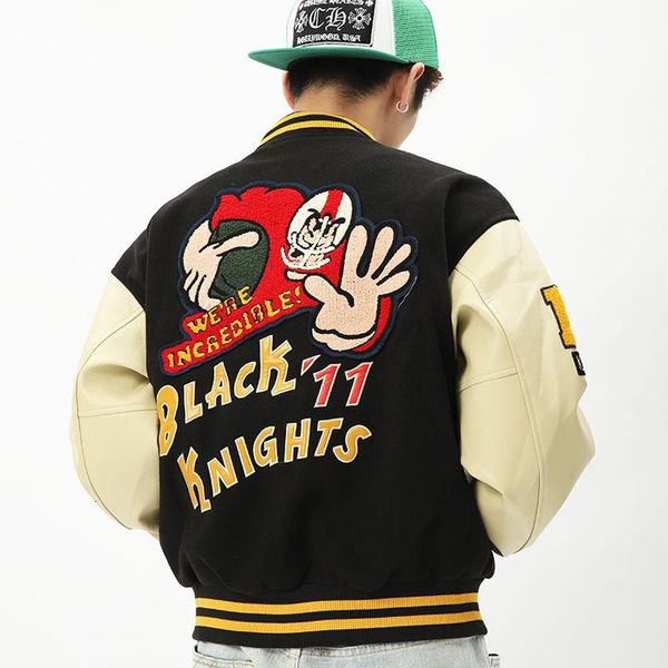 men's jackets letter embroidery pu baseball uniform jackets men vibe style loose hip-hop high street loose splicing mens jacket coat 23, Black;brown
men's jackets letter embroidery pu baseball uniform jackets men vibe style loose hip-hop high street loose splicing mens jacket coat 23, Black;brown