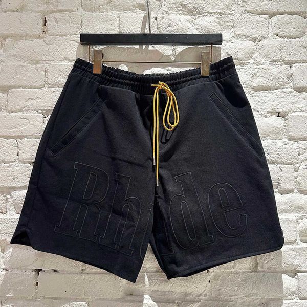 correct rhude summer american casual large letter embroidered loose fitting men's drawstring 5/4 shorts, White;black
correct rhude summer american casual large letter embroidered loose fitting men's drawstring 5/4 shorts, White;black