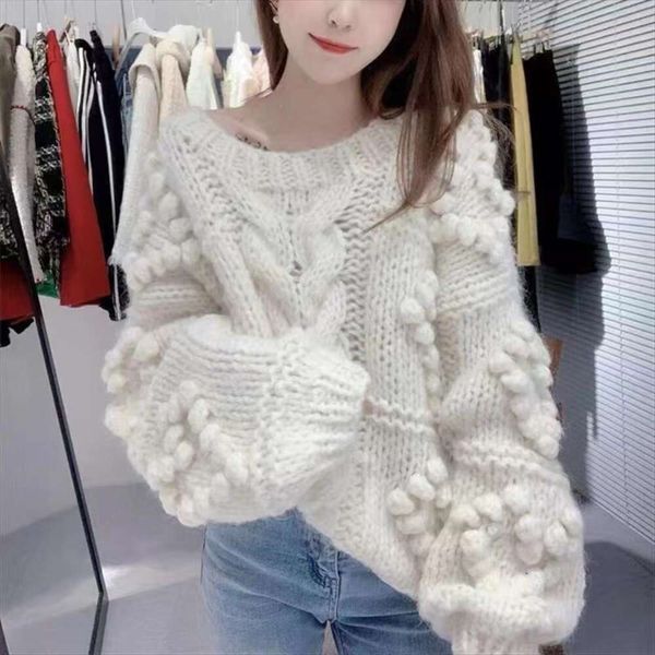 autumn and sweaters winter style love ball heavy handmade loose lazy woolen mohair pullover sweater for women, White;black
autumn and sweaters winter style love ball heavy handmade loose lazy woolen mohair pullover sweater for women, White;black