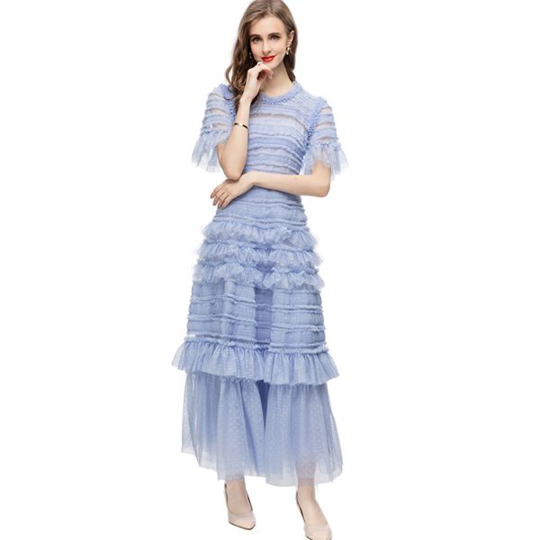 women's runway dresses o neck short sleeves tiered ruffles tulle layered elegant party prom gown vestidos, Black
women's runway dresses o neck short sleeves tiered ruffles tulle layered elegant party prom gown vestidos, Black
