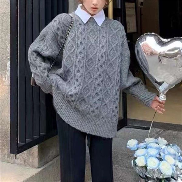 lazy wind pure color twisted sweater womens skirt autumn mid length loose gentle round collar thickened, White;black
lazy wind pure color twisted sweater womens skirt autumn mid length loose gentle round collar thickened, White;black