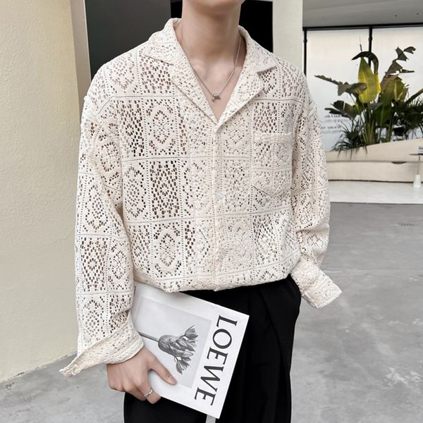 men's dress shirts mesh hollow out embroidery lace for men highend fashion trend long sleeve autumn shirt male casual see through 2308, White;black
men's dress shirts mesh hollow out embroidery lace for men highend fashion trend long sleeve autumn shirt male casual see through 2308, White;black