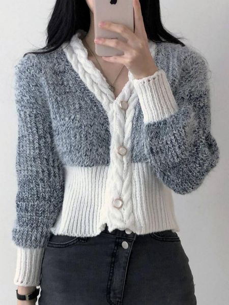 womens knits tees sweet patchwork color casual long sleeve cardigan autumn winter knitted jacket lady v neck slim sweater outwear 230826, White
womens knits tees sweet patchwork color casual long sleeve cardigan autumn winter knitted jacket lady v neck slim sweater outwear 230826, White