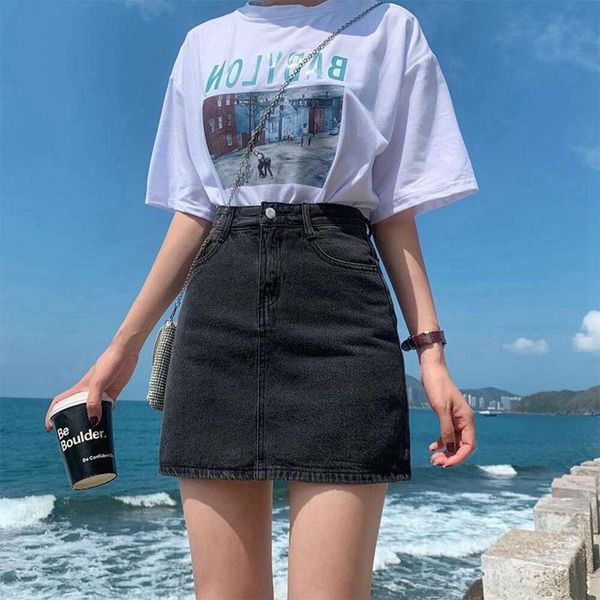high waisted denim skirt for women summer large sized slimming all matching students butt hugging a line, Black
high waisted denim skirt for women summer large sized slimming all matching students butt hugging a line, Black
