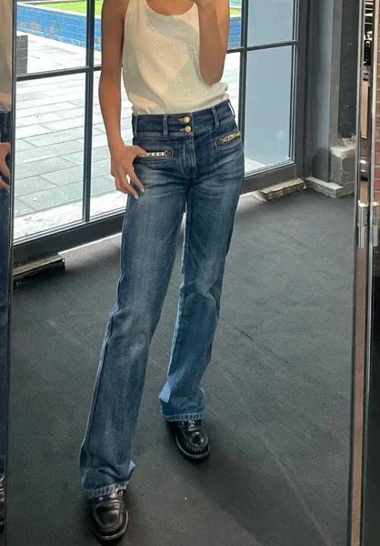women's jeans 155995 fashion classic trendy luxury design metal chain pockets high waisted double button straighht pants female c4 2308, Blue
women's jeans 155995 fashion classic trendy luxury design metal chain pockets high waisted double button straighht pants female c4 2308, Blue