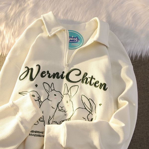 women's hoodies sweatshirts milk rabbit embroidered waffle polo collar sweater women's early autumn thin korean version loose all-, Black
women's hoodies sweatshirts milk rabbit embroidered waffle polo collar sweater women's early autumn thin korean version loose all-, Black