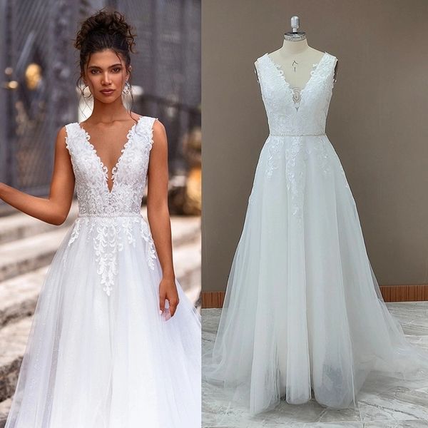lace v neck wedding dresses appliqued country western bridal gowns sweep train tulle vestido de novia custom made, White
lace v neck wedding dresses appliqued country western bridal gowns sweep train tulle vestido de novia custom made, White