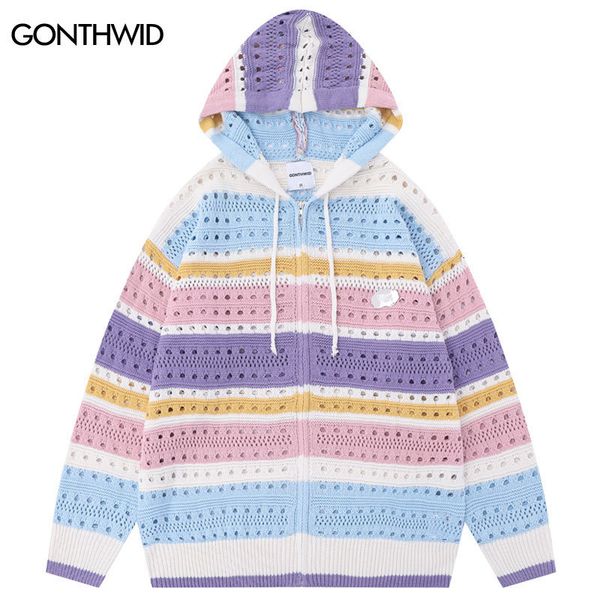 men's sweaters hip hop hooded sweater coat y2k harajuku knitted rainbow striped zipper cardigan streetwear 2023 fashion loose coats 230, White;black
men's sweaters hip hop hooded sweater coat y2k harajuku knitted rainbow striped zipper cardigan streetwear 2023 fashion loose coats 230, White;black